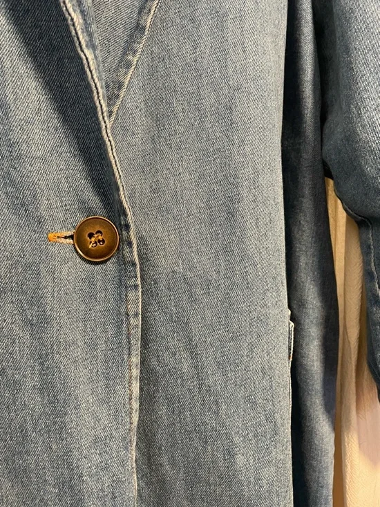 Vintage 90s Light Blue Denim Trench Coat- Size XL - Picture 5 of 9